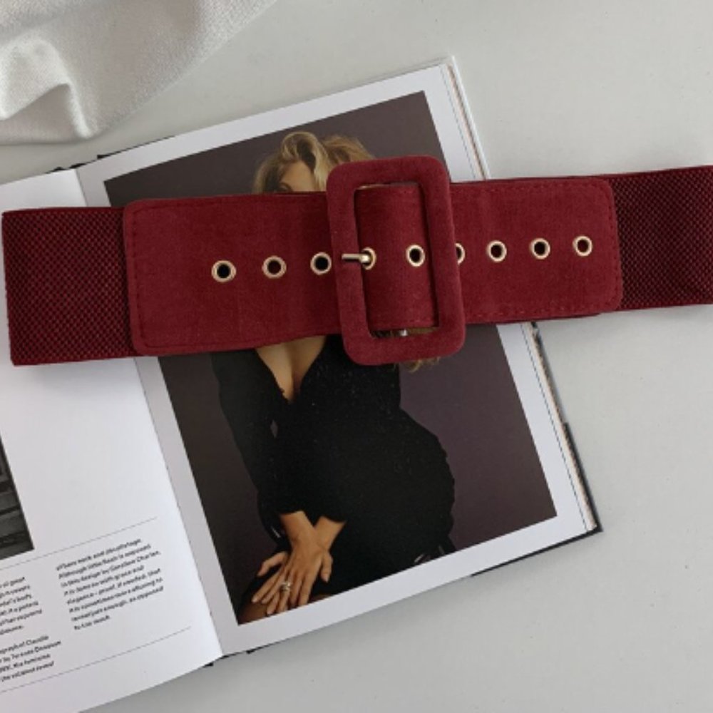 Beautiful seude/elastic wide belts. All season for dresses and coats.